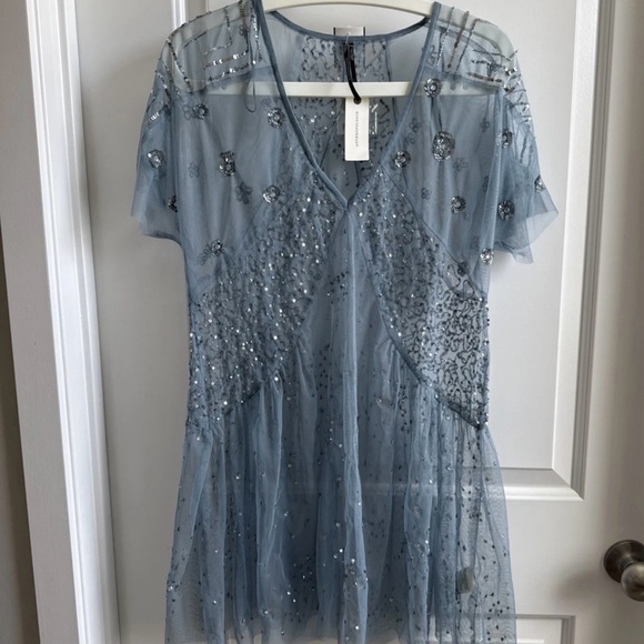 Anthropologie Sheer Blue Sequined Blouse - Picture 2 of 8
